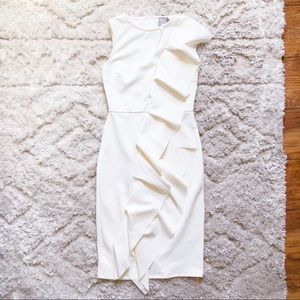 NWT ASOS Beige Ruffle Midi Fitted Dress Women